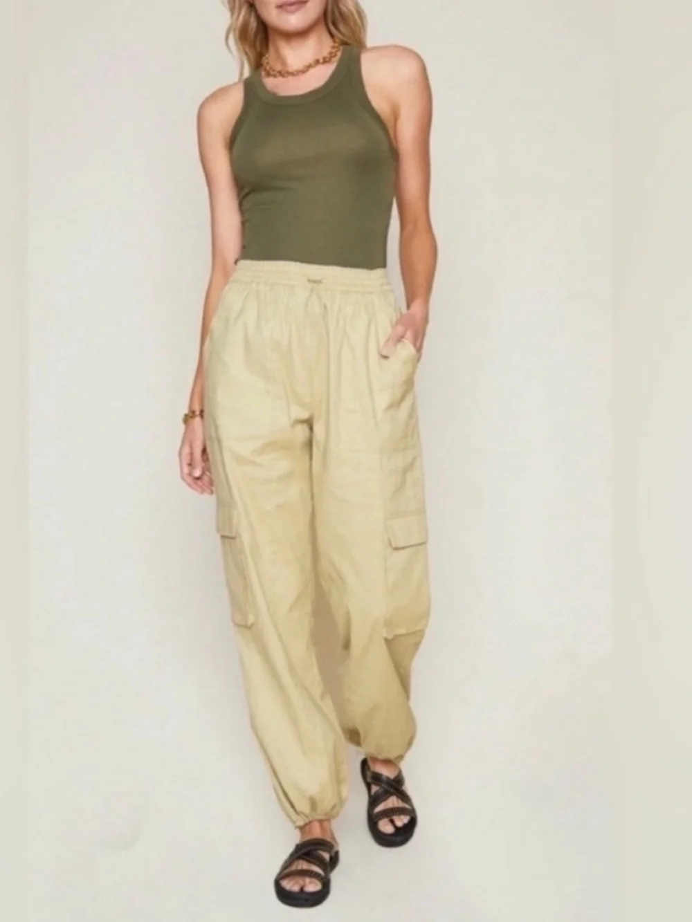 Rails Ollie Linen Blend Cargo Pants Ochre Beige Drawstring Utility Pant